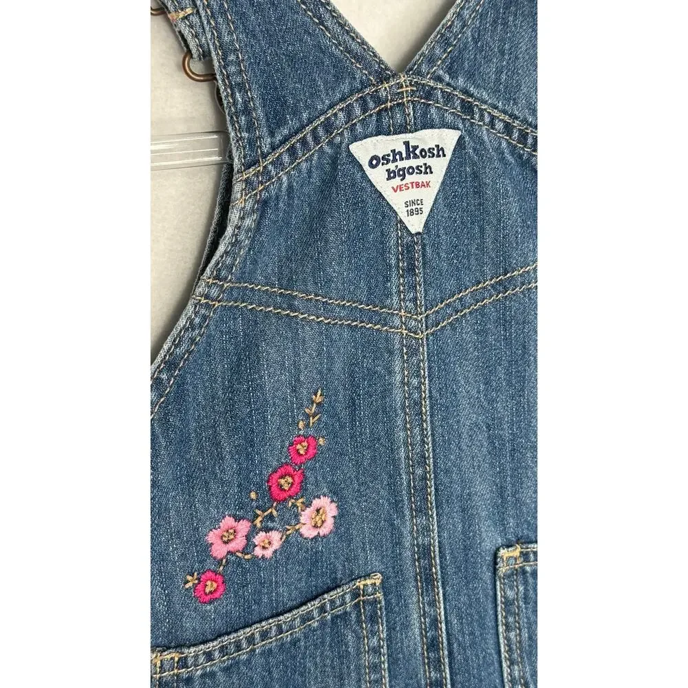 Y2K OshKosh B’gosh Denim Jumper Dress Floral Embroidered 12M